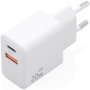 Aisens Cargador GaN 20W con USB-C PD 3.0 y USB-A QC 3.0, Blanco